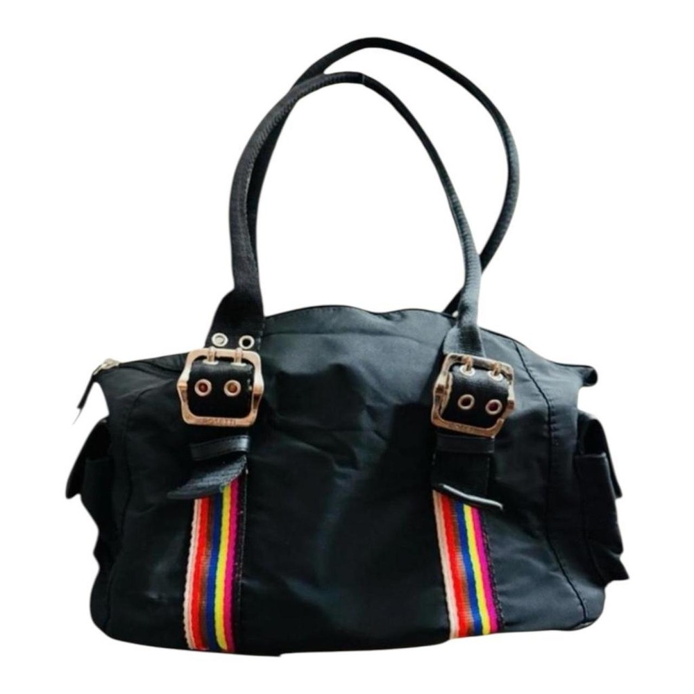 Rosetti Go Black Nylon Rainbow Strap Tote Bag Y2K Utility Style Shoulder Bag